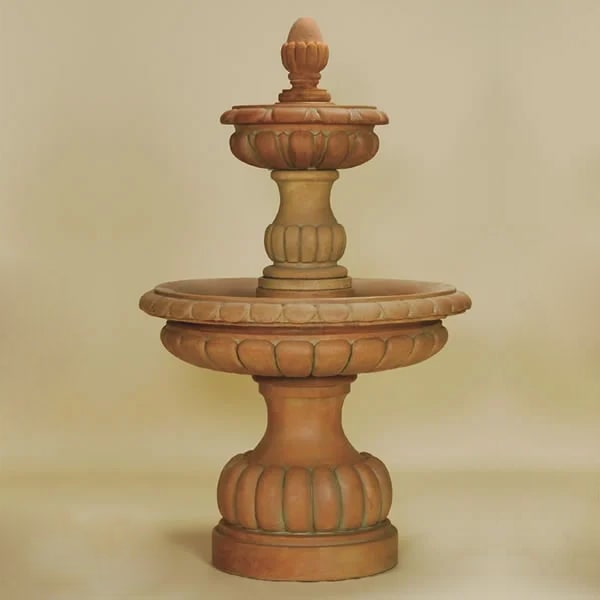 Ambra Two Tier Fountain against brown background.