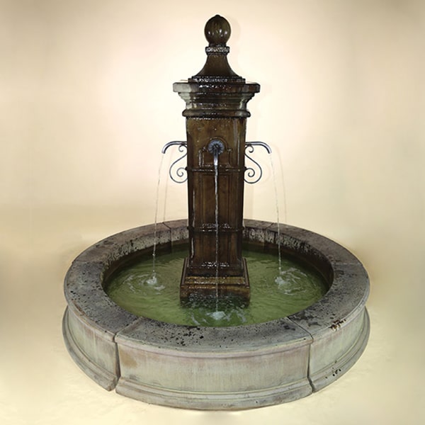 Aquitaine Easy Pond Fountain against brown background.