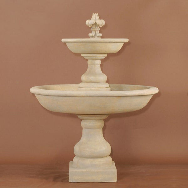Belair Two Tier Fountain against brown background.