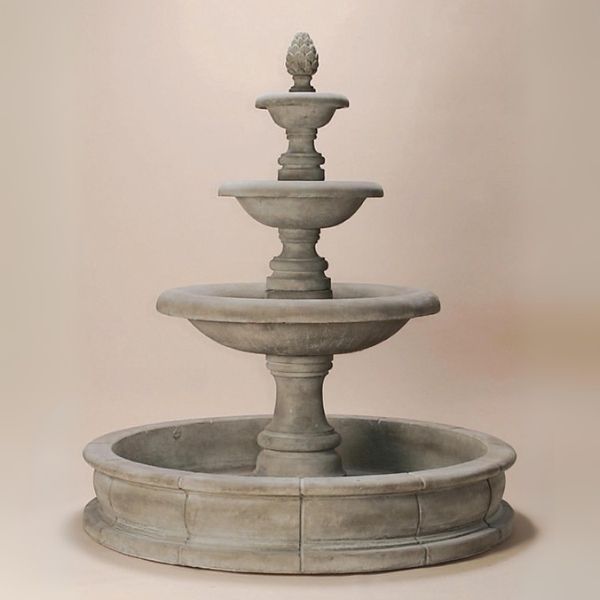Newcastle Three Tier Pond Fountain against brown background.