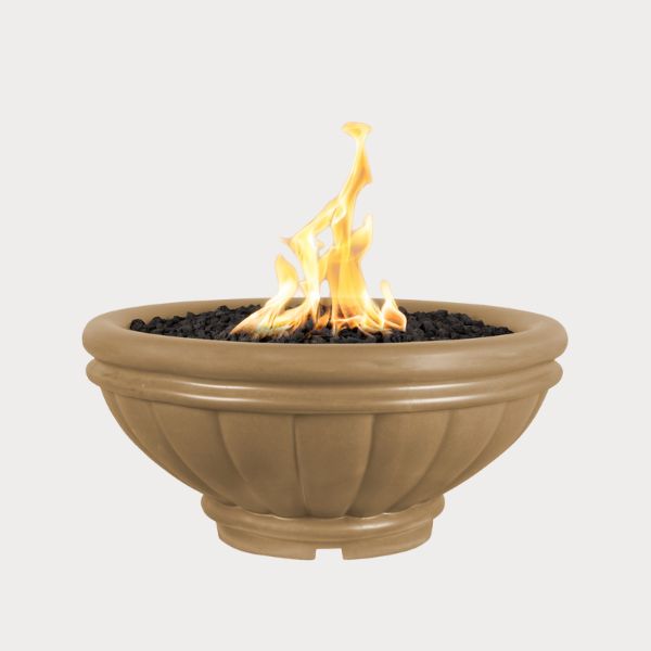 Roma GFRC Fire Bowl, Brown against gray background