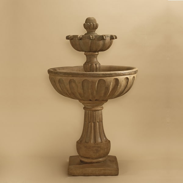 Valeria Two Tier Fountain against brown background.