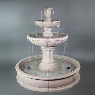 Velia Three Tier Pond Fountain in action against gray background.