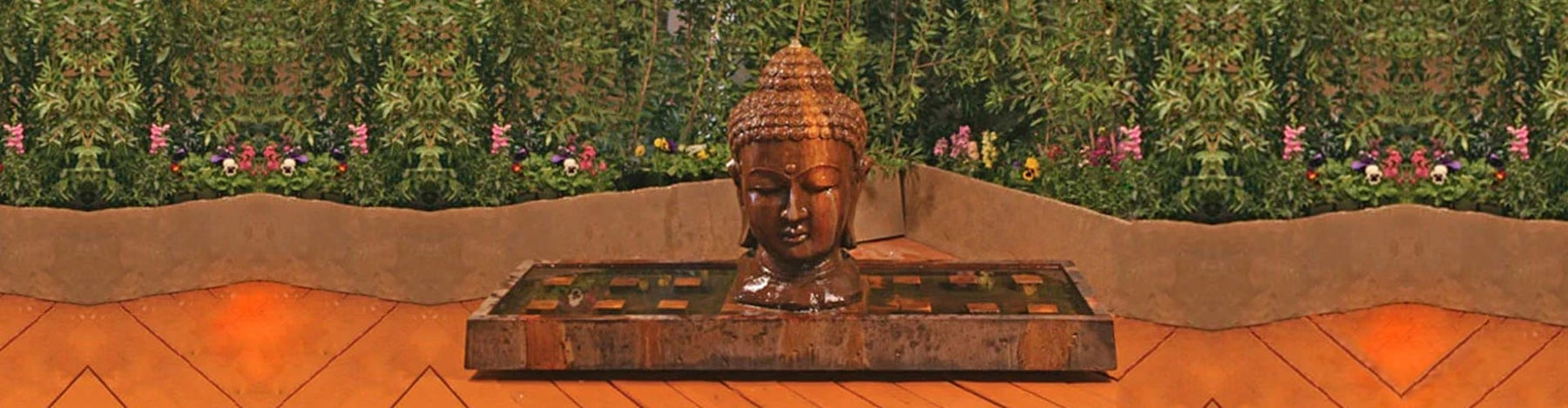 Buddha Head Fountain large in action in backyard featured image