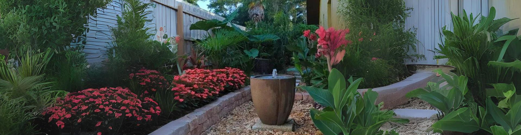 Concept Basin Fountain on gravel in backyard