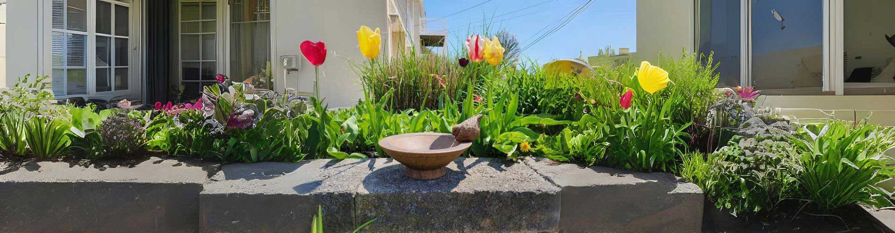 Songbirds Rest Birdbath on ledge in garden