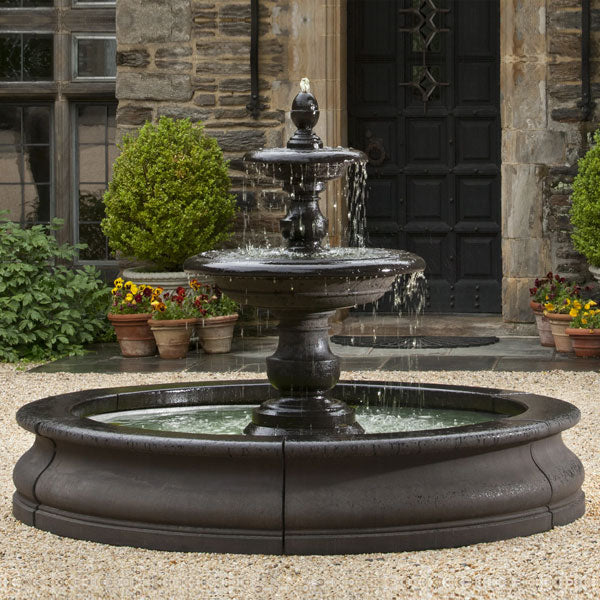 Best Selling Fountains collection image of Caterina Fountain in Basin on gravel in front of the house.
