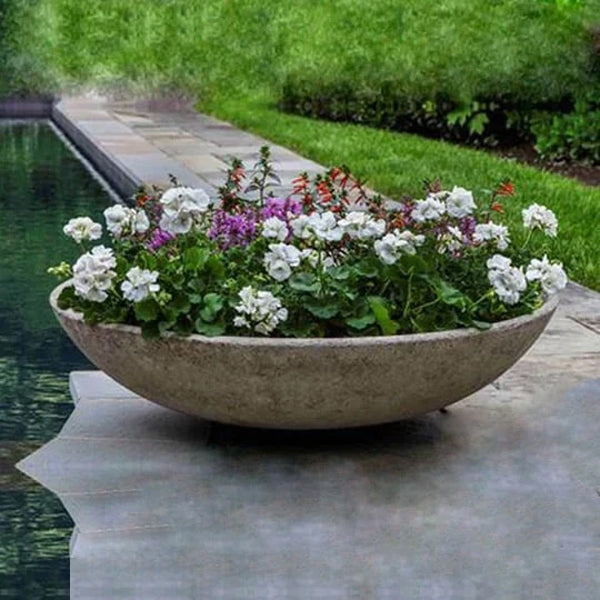 Bowl Planters collection image of Bowl Planters filled with flowers beside swimming.