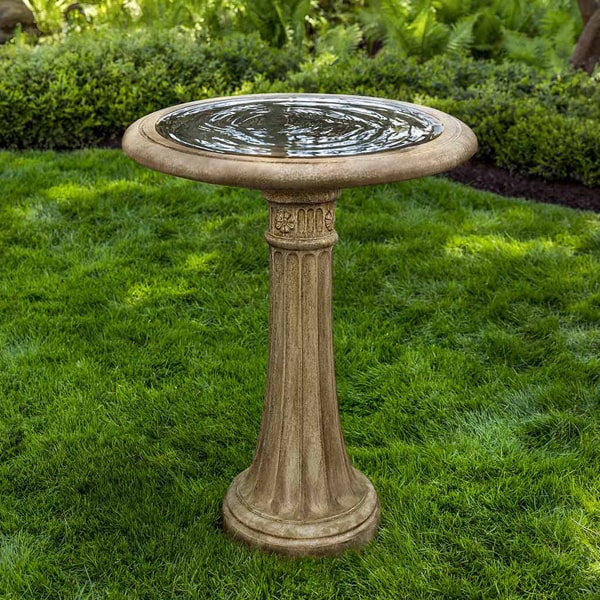 Concrete Bird Baths Collection Image of Chestnut Hill Birdbath on grass in the backyard.