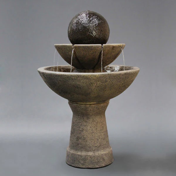 Fiore Stone Collection Image of Zen Fountain 2 Tier running against gray background.