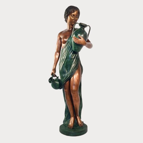 Metropolitan Galleries Collection Image of Bronze Antonia with Jars Fountain Sculpture against gray background.