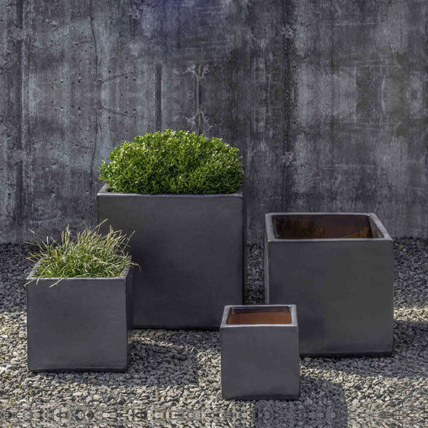 Modular Planters Collection Image of Hancock Planter - Metal Grey - S/4 filled with plants.