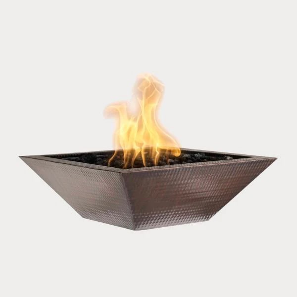 Square Fire and Water Bowls Collection Image of Maya Copper Fire Bowl against gray background.