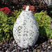 24 Inch Green Marble Almond Fountain Kit on black pebbles in the backyard