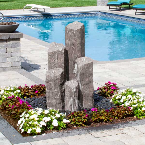 5 Column Handcrafted Basalt Kit in dapple gray near swimming pool