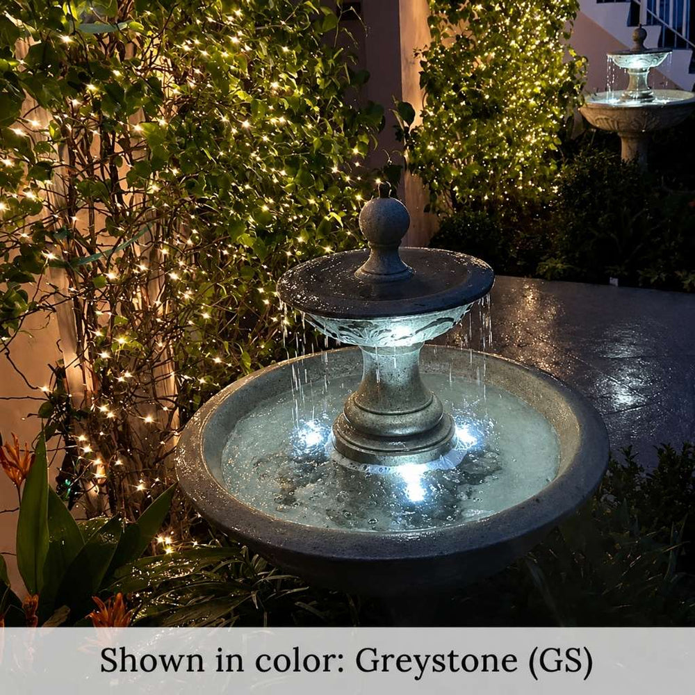 Acanthus Two Tiered Fountain in action against lighted plants