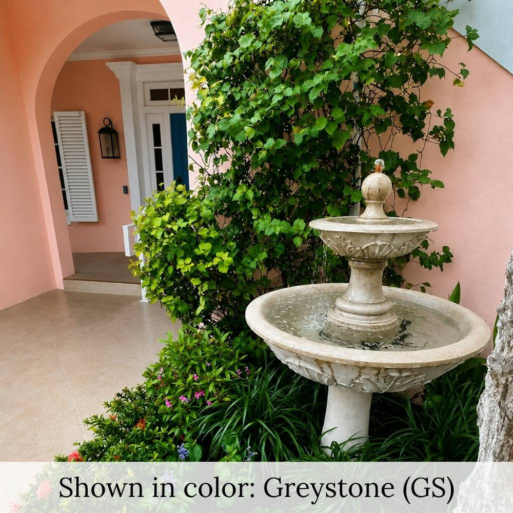 Acanthus Two Tiered Fountain surrounded with plants
