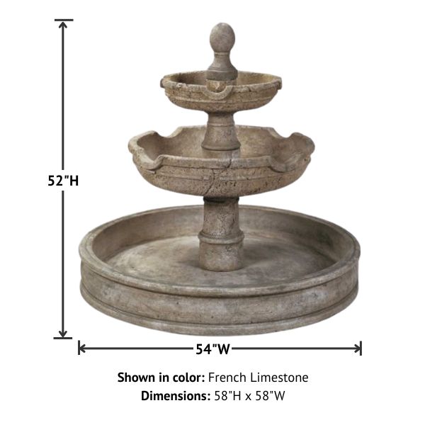 Agrigento Pond Fountain with product details against white background.
