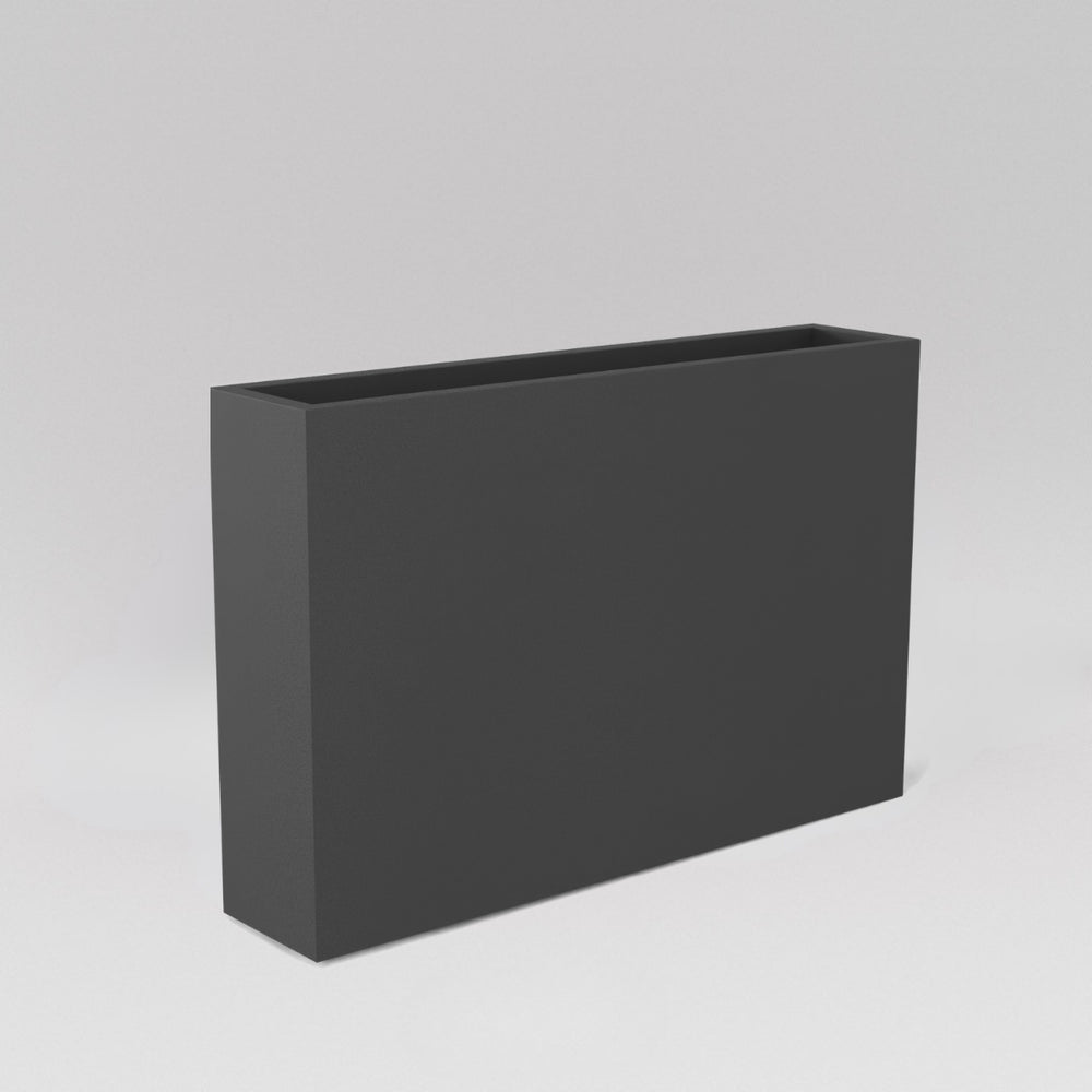 Amesbury Narrow Rectangle Planter in matte gunmetal against gray background.
