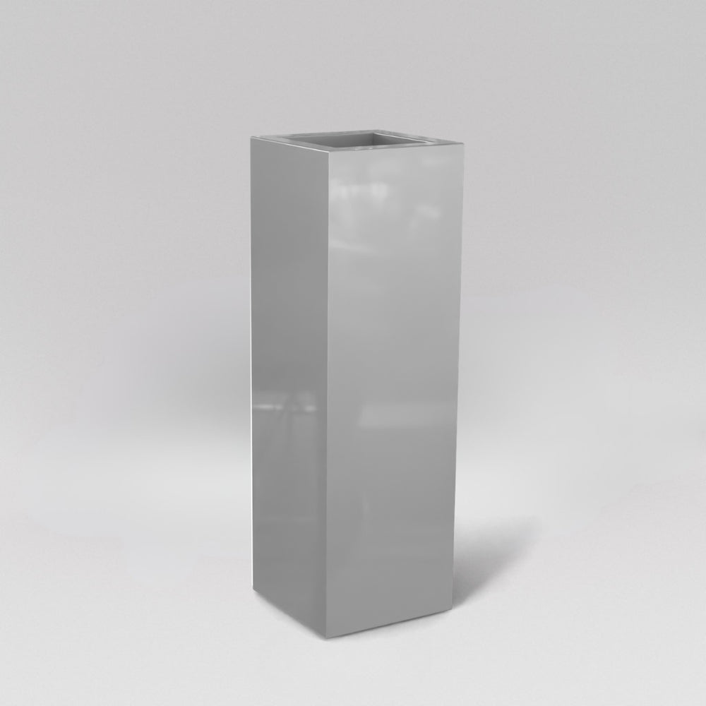 Amesbury Tall Corner Planter in metallic silver against gray background.