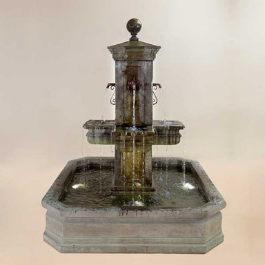 Anduze Carre Pond Fountain against brown background.
