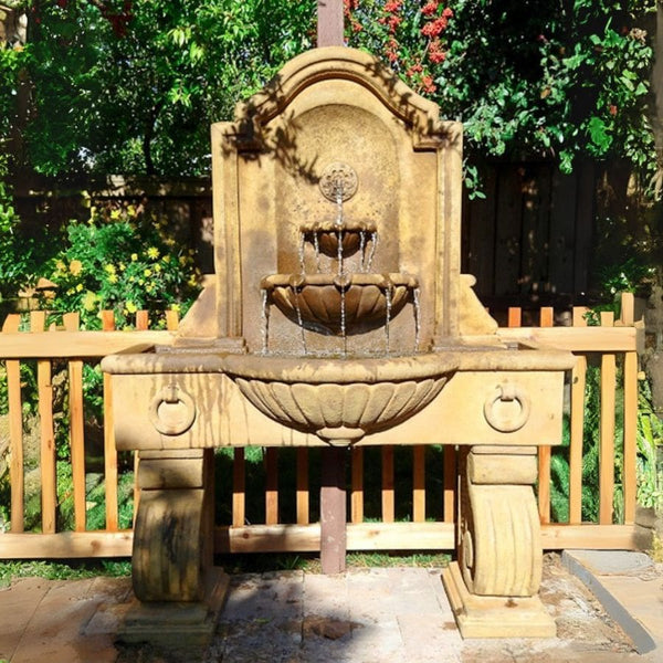 Anduze Wall Fountain, Tall in action in the backyard.