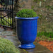 Antibe Urn - Riviera Blue - S/1 on concrete filled with plants