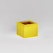 Antwerp Corner Fiberglass Planter in gloss saffron against gray background.