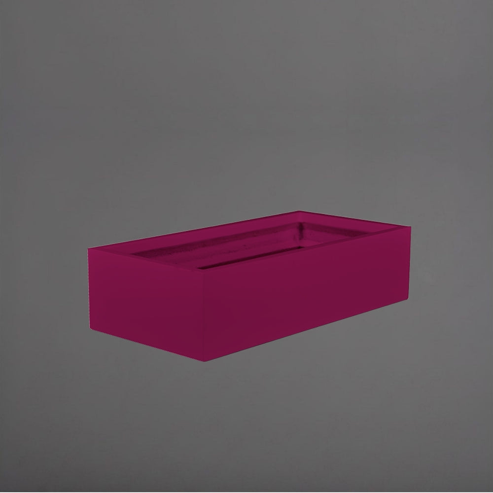 Antwerp Wide Rectangular Fiberglass Planter in gloss eggplant against gray background.