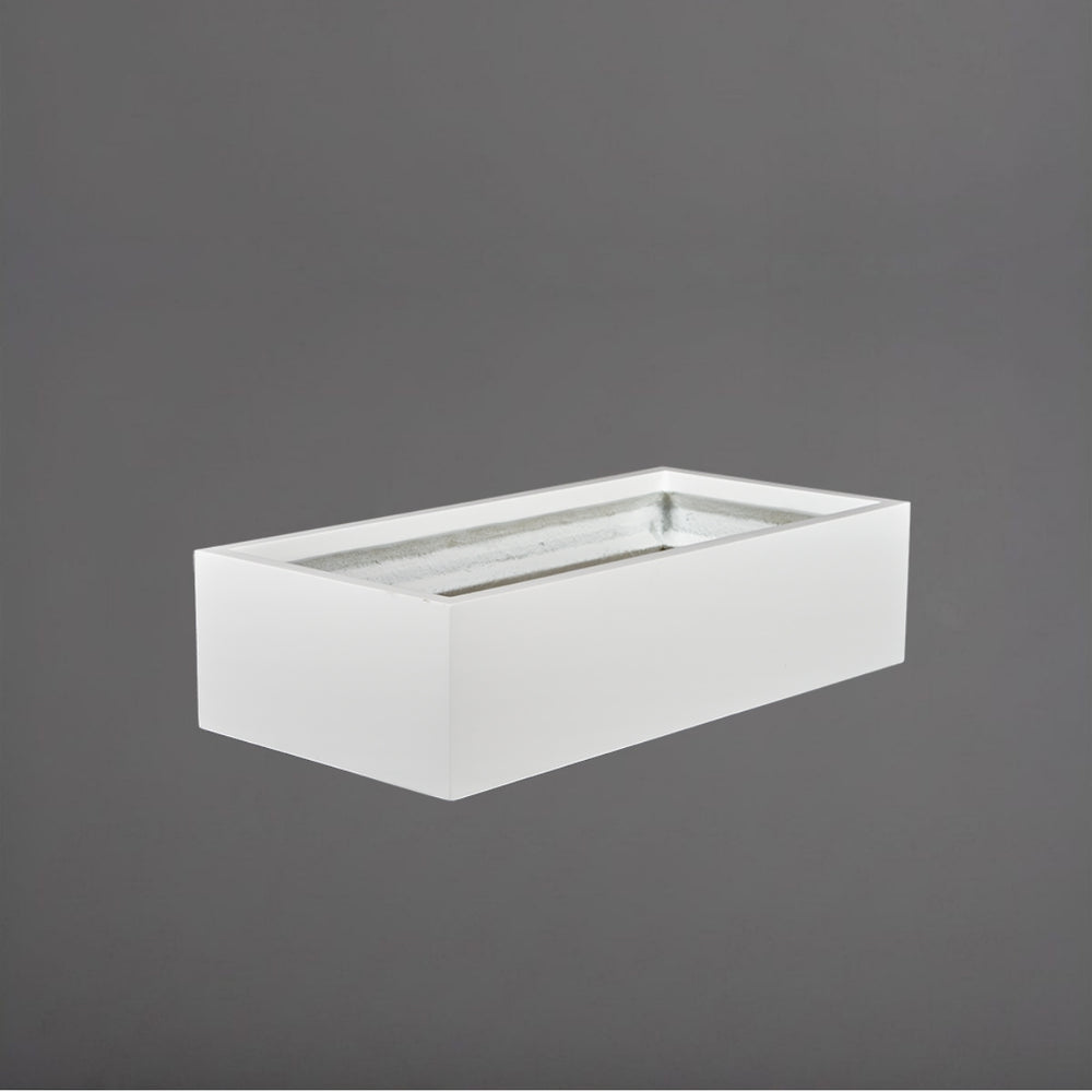 Antwerp Wide Rectangular Fiberglass Planter in matte bright white against gray background.