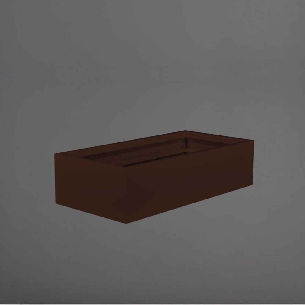 Antwerp Wide Rectangular Fiberglass Planter in matte dark brown against gray background.