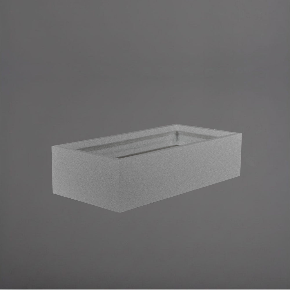 Antwerp Wide Rectangular Fiberglass Planter in matte gunmetal against gray background.