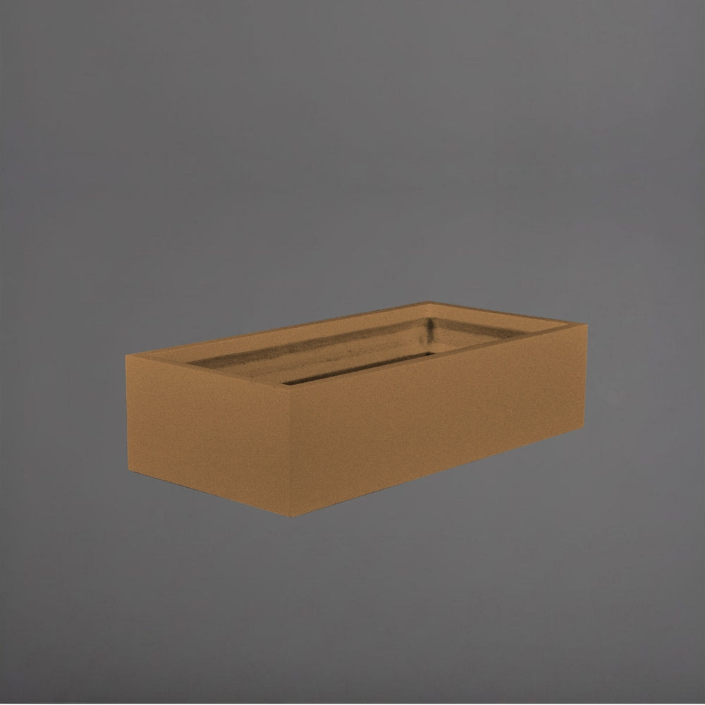 Antwerp Wide Rectangular Fiberglass Planter in metallic bronze against gray background.