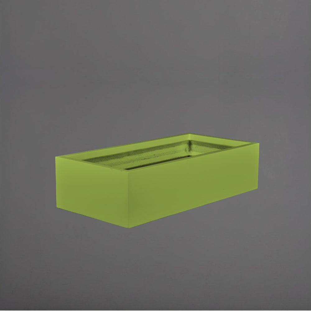 Antwerp Wide Rectangular Fiberglass Planter in satin green against gray background.