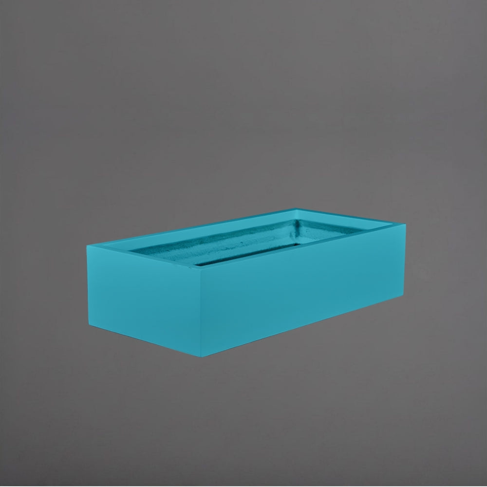 Antwerp Wide Rectangular Fiberglass Planter in satin seafoam green against gray background.