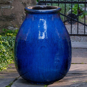 Appia Antica Jar - Riviera Blue - S/1 on concrete in the backyard