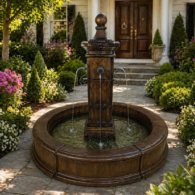 Aquitaine Easy Pond Fountain in action in the backyard.