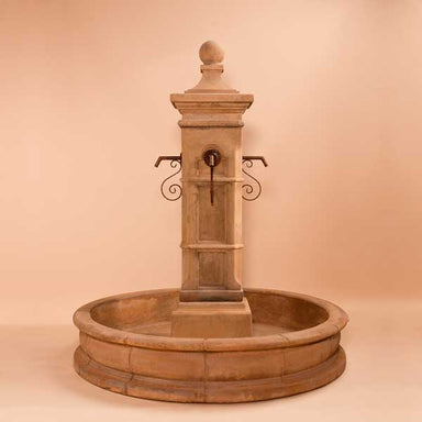 Aquitaine Pond Fountain for rustic iron spouts against brown background.
