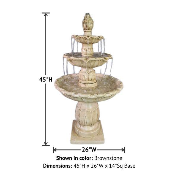 Arcea Lotus Three Tier Fountain with product details.