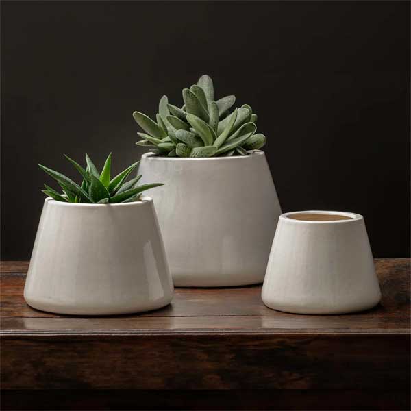 Artisan Pot Planter, Large - Shiny White - S/2 filled with cactus on table