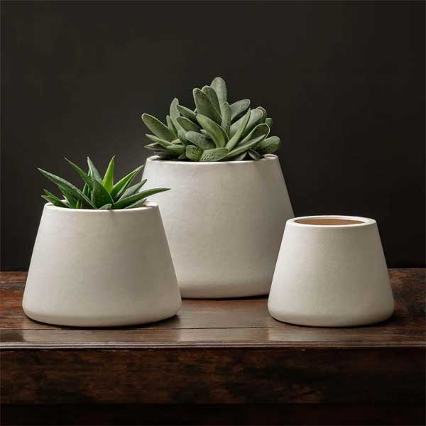 Artisan Pot Planter, Small - Matte White - S/6 filled with plants on table