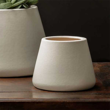 Artisan Pot Planter, Small - Matte White - S/6 on table against black backdrop