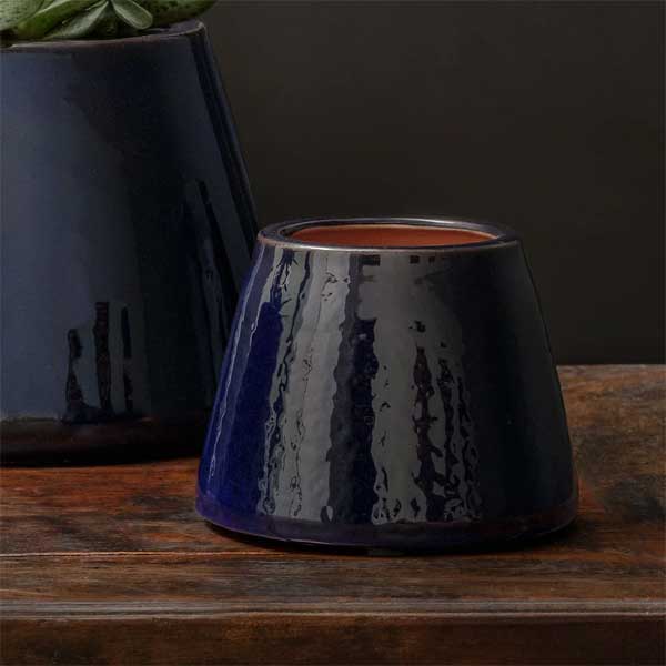 Artisan Pot Planter, Small - Sapphire - S/6 on table against black backdrop