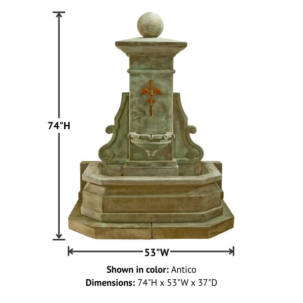 Avignon Wall Fountain with product details.