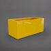 Badalona Rectangle Fiberglass Planter in gloss saffron against gray background.