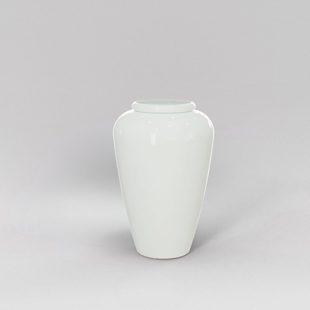 Bara Jar Tall Tapered Fiberglass Planter in gloss bright white against gray background.