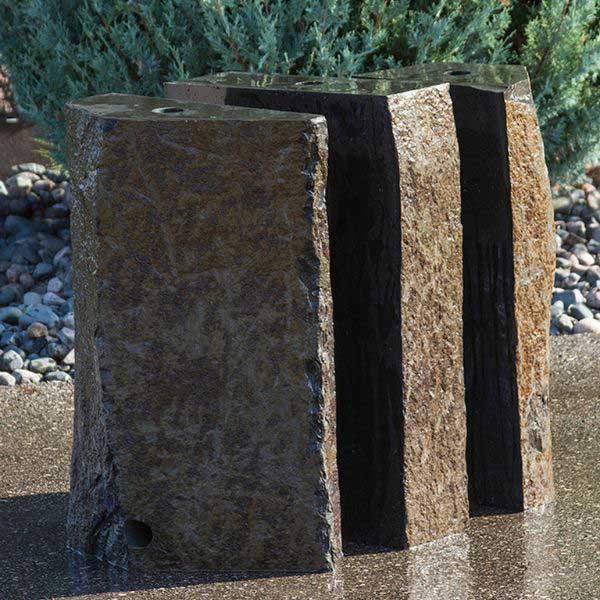 Basalt Fountain Kit 24 Triple Split Polished 3 piece in action in the backyard