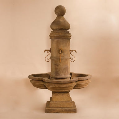 Beaumont Fountain, Short against brown background.