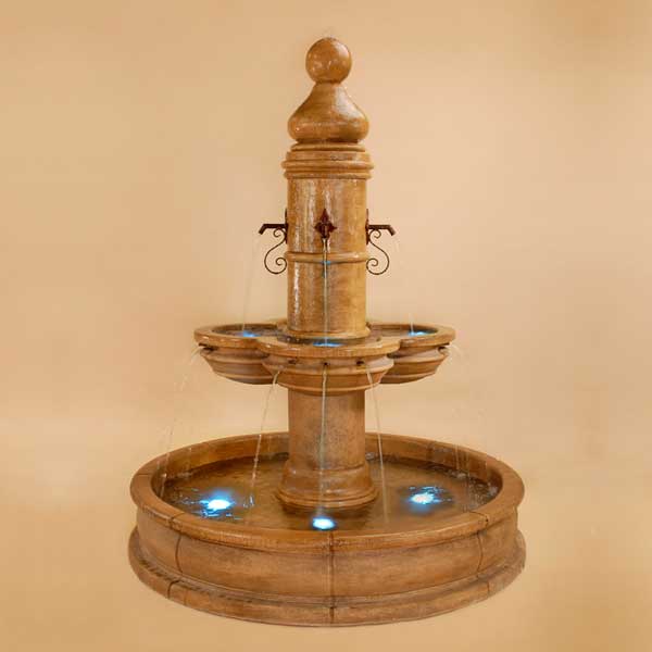 Beaumont Pond Fountain against brown background.