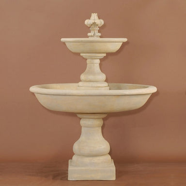 Belair Two Tier Fountain against brown background.